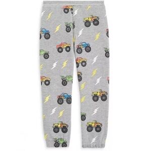 Chaser Kids Heather Gray Joggers with Colorful Monster Trucks and Lightning ⚡️⚡️
